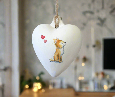 Chihuahua Fawn Ceramic Heart Bauble